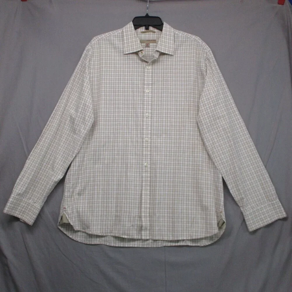 Banana Republic‎ Button Down Beige Plaid Men Size | 17-(17 1/2) - XL